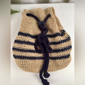 🆕➡️ Cynthia Rowley Woven Straw Shoulder Bag with Navy Rope Accents